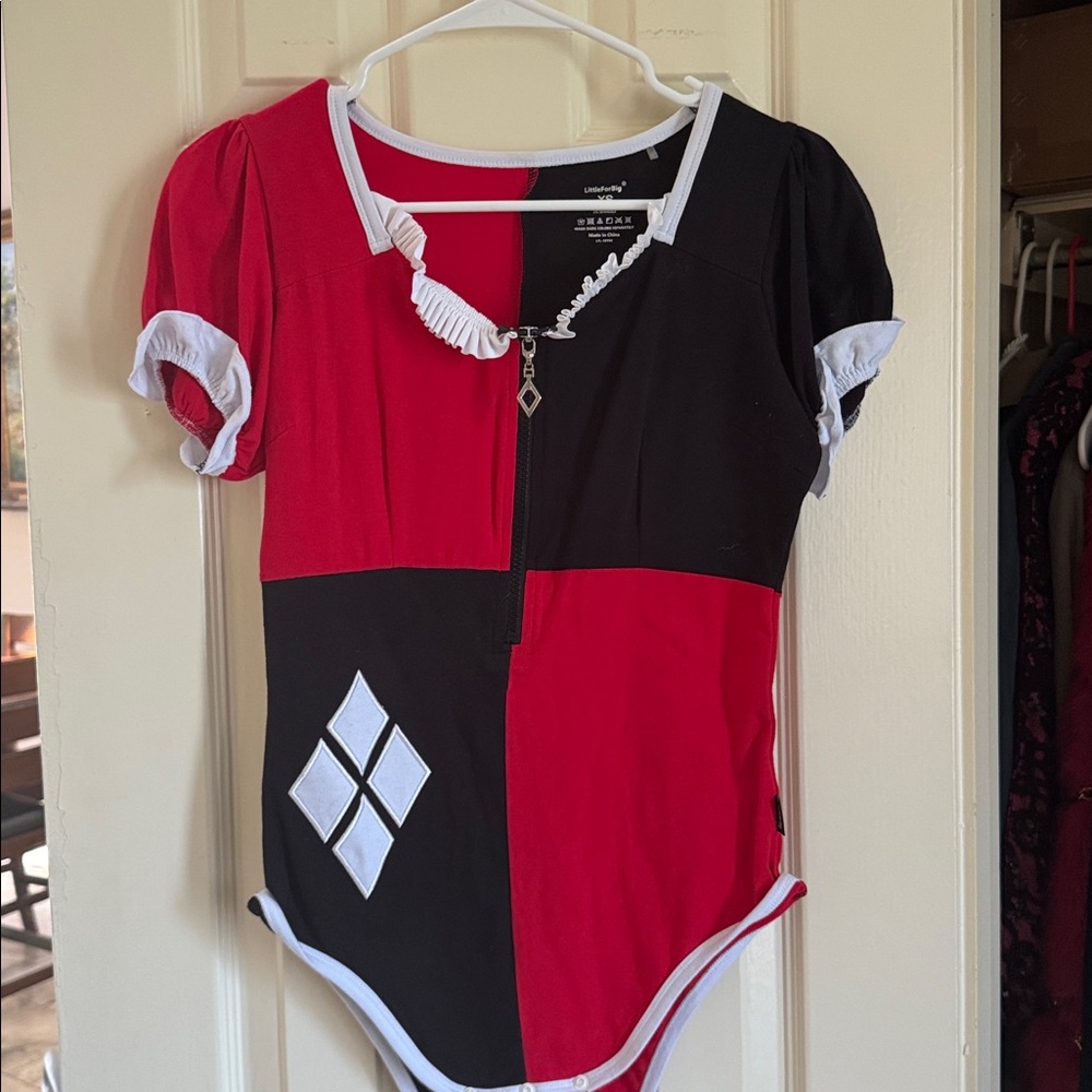 Harley Queen!! Red and Black Bodysuit with Diamond Patter